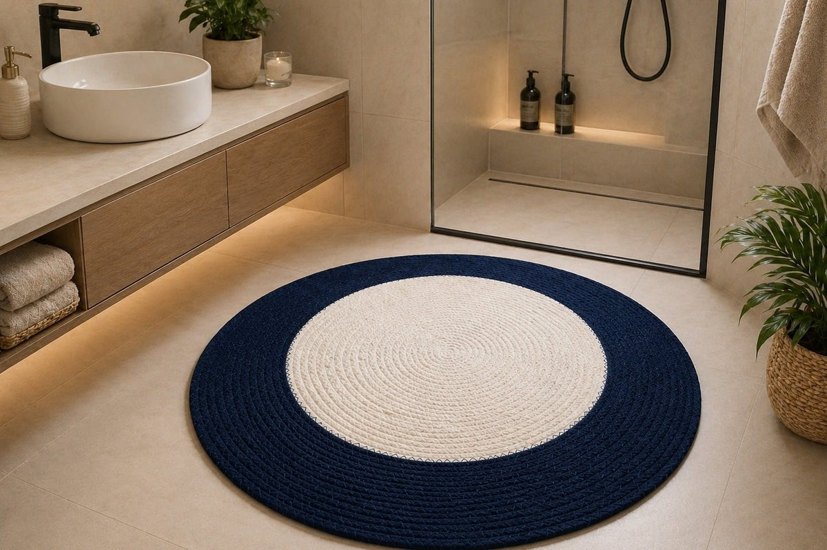 Örgü Banyo Paspası, Lacivert Beyaz, kullanım sahnesi